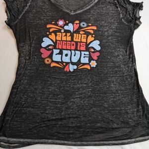 All We Need Is Love Opaque Lightweight Black Top With Bold Graphics XL